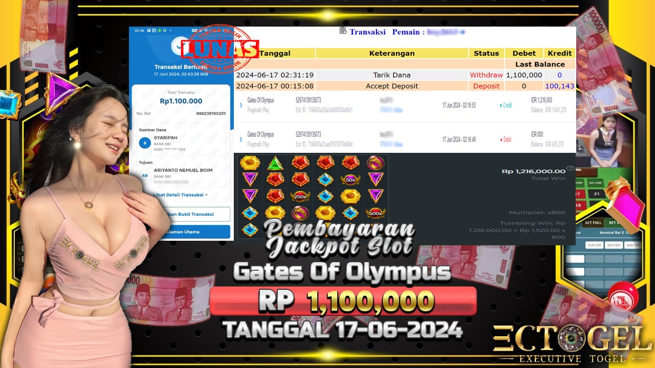 BUKTI JACKPOT SLOT GATES OF OLYMPUS TERPERCAYA DI INDONESIA TGL 17-06-2024