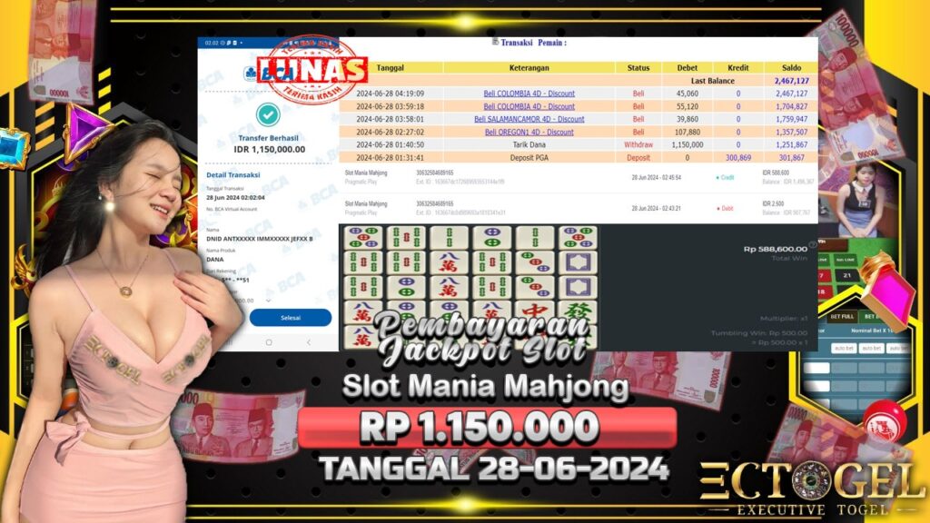 BUKTI JACKPOT SLOT MANIA MAHJONG TERPERCAYA DI INDONESIA TGL 28-06-2024