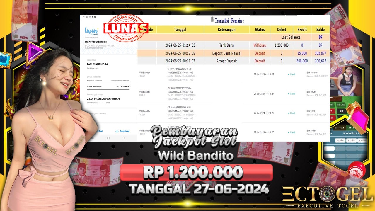 BUKTI JACKPOT SLOT WILD BANDITO TERPERCAYA DI INDONESIA TGL 27-06-2024