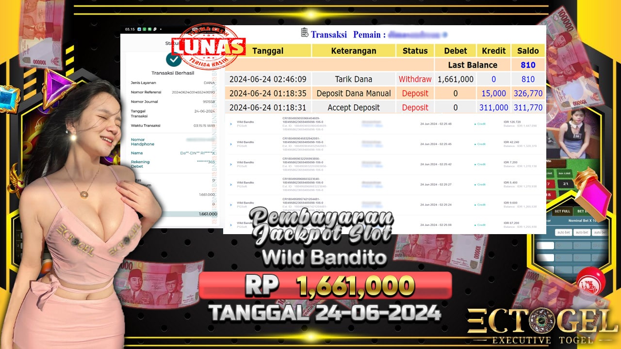 BUKTI JACKPOT SLOT WILD BANDITO TERPERCAYA DI INDONESIA TGL 24-06-2024