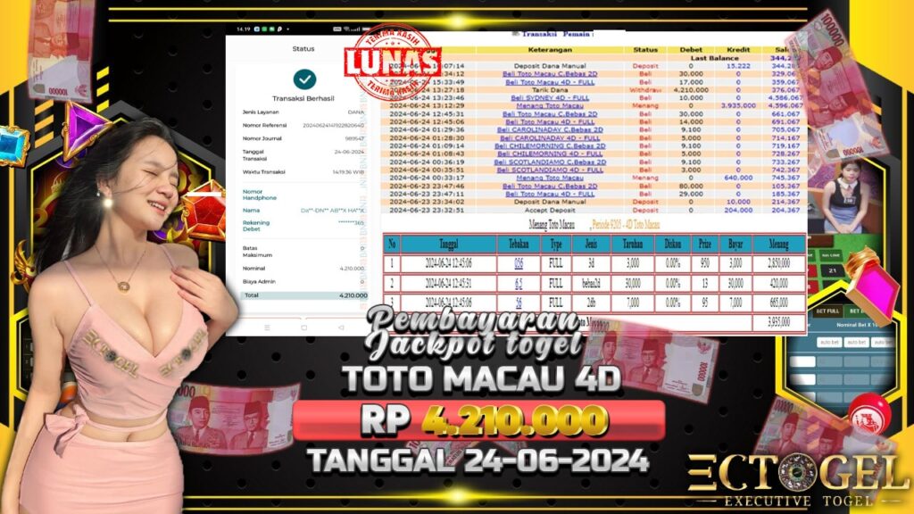 BUKTI JACKPOT TOGEL TOTO MACAU 4D TERPERCAYA DI INDONESIA TGL 24-06-2024