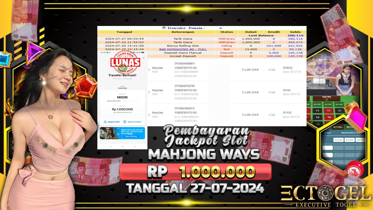 BUKTI JACKPOT SLOT MAHJONG WAYS TERPERCAYA DI INDONESIA TGL 27-07-2024