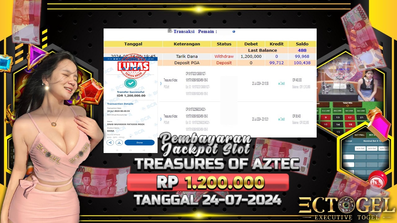 BUKTI JACKPOT SLOT TREASURES OF AZTEC TERPERCAYA DI INDONESIA TGL 24-07-2024