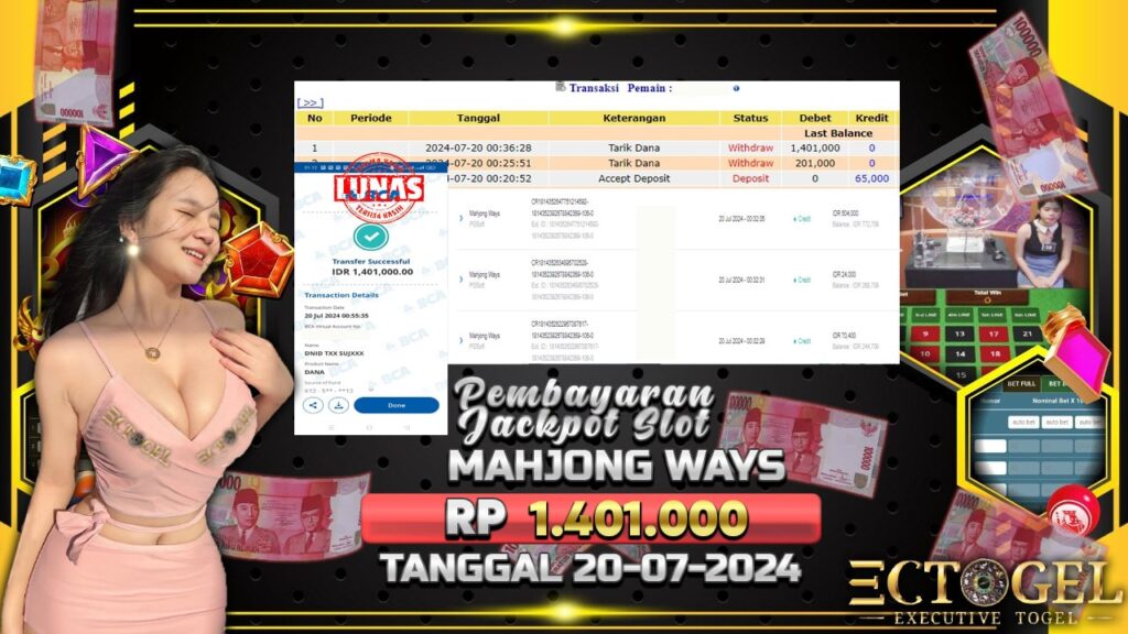 BUKTI JACKPOT SLOT MAHJONG WAYS TERPERCAYA DI INDONESIA TGL 20-07-2024