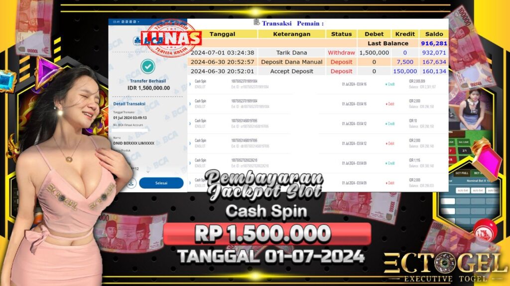 BUKTI JACKPOT SLOT CASH SPIN TERPERCAYA DI INDONESIA TGL 01-07-2024