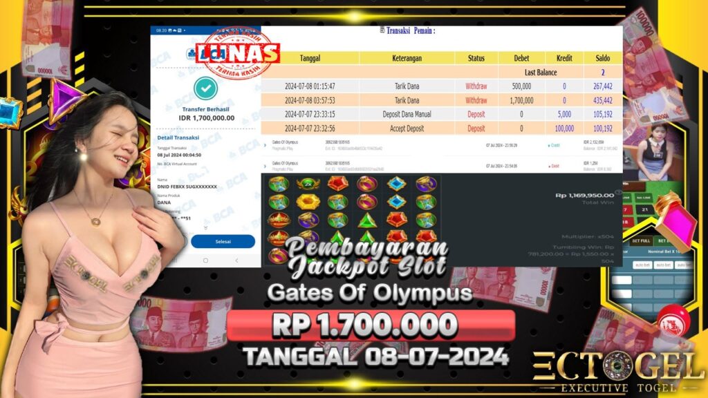 BUKTI JACKPOT SLOT GATES OF OLYMPUS TERPERCAYA DI INDONESIA TGL 08-07-2024