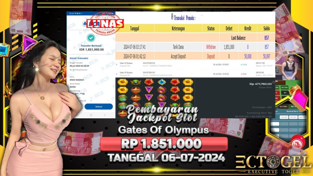 BUKTI JACKPOT SLOT GATES OF OLYMPUS TERPERCAYA DI INDONESIA TGL 06-07-2024