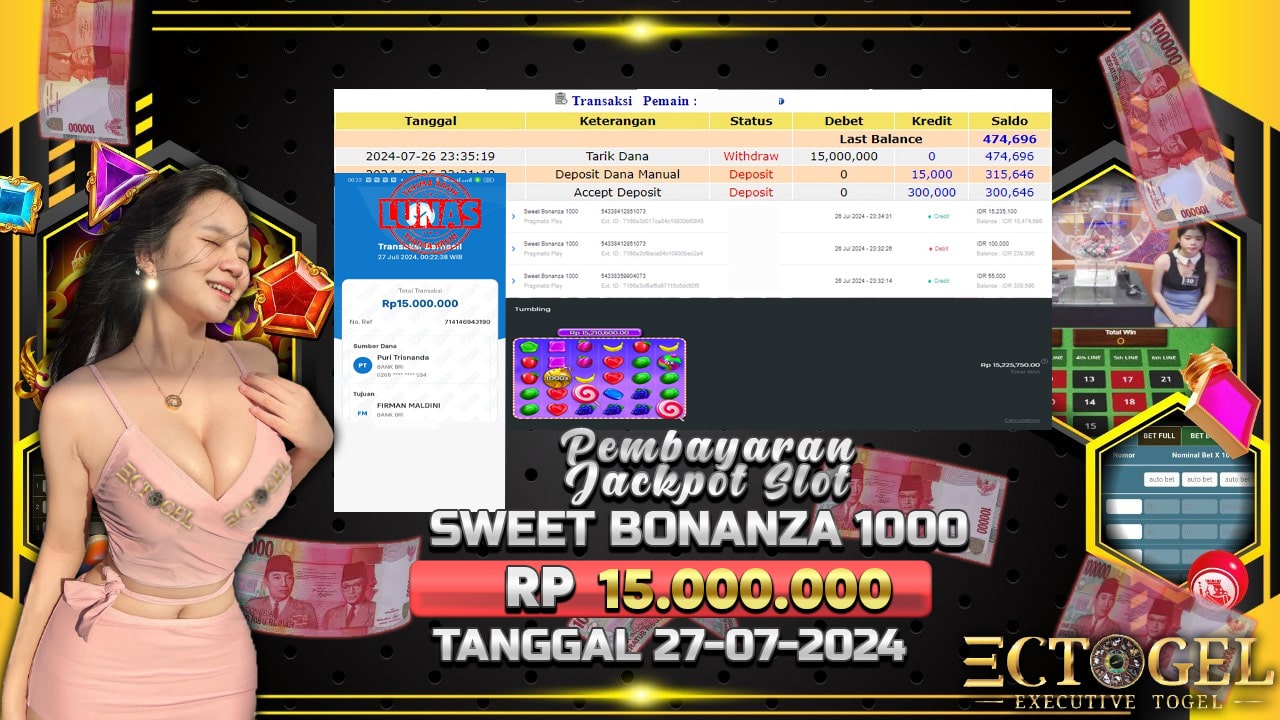 BUKTI JACKPOT SLOT SWEET BONANZA 1000 TERPERCAYA DI INDONESIA TGL 27-07-2024