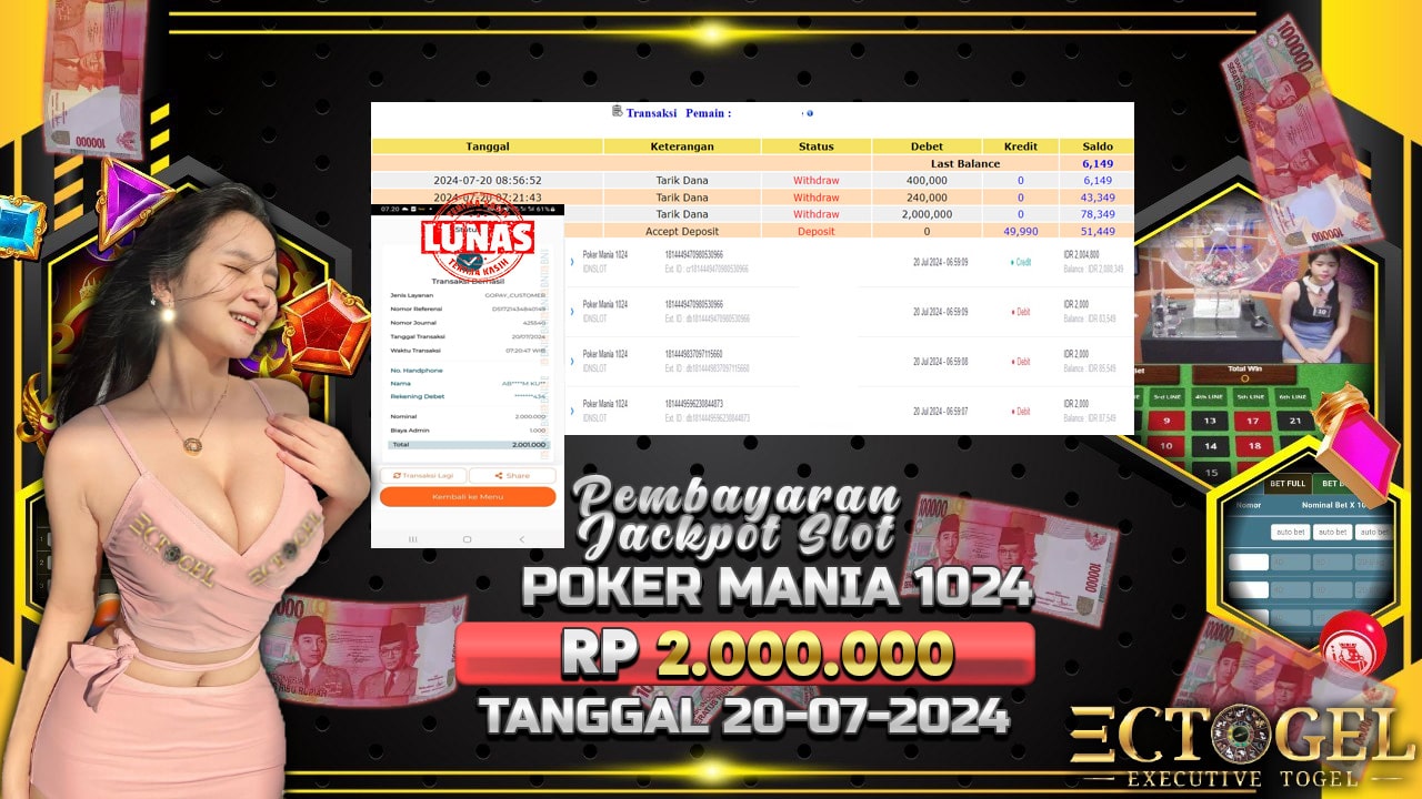 BUKTI JACKPOT POKER MANIA 1024 TERPERCAYA DI INDONESIA TGL 20-07-2024