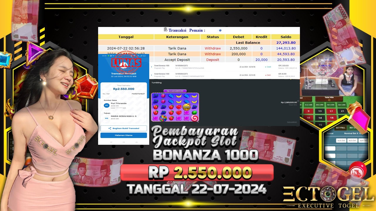 BUKTI JACKPOT SLOT SWEET BONANZA 1000 TERPERCAYA DI INDONESIA TGL 22-07-2024