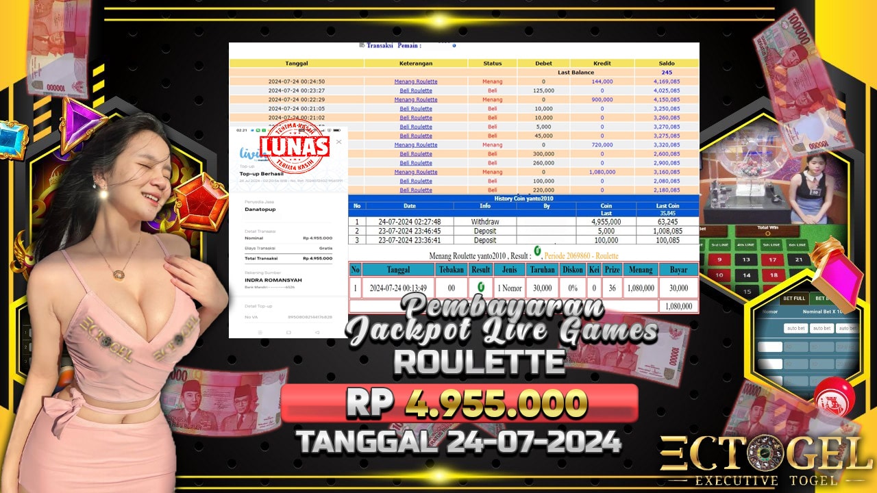 BUKTI JACKPOT ROULETTE TERPERCAYA DI INDONESIA TGL 24-07-2024