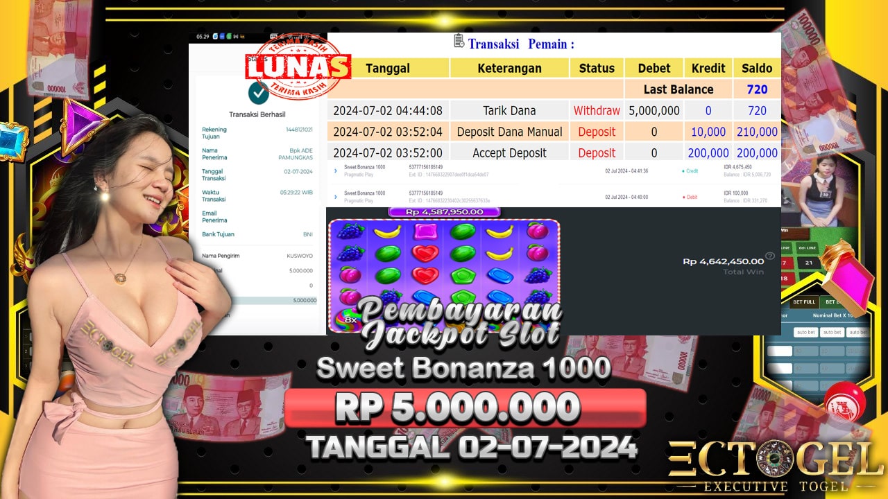 BUKTI JACKPOT SLOT SWEET BONANZA 1000 TERPERCAYA DI INDONESIA TGL 02-07-2024