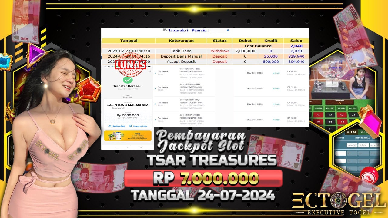 BUKTI JACKPOT SLOT TSAR TREASURES TERPERCAYA DI INDONESIA TGL 24-07-2024