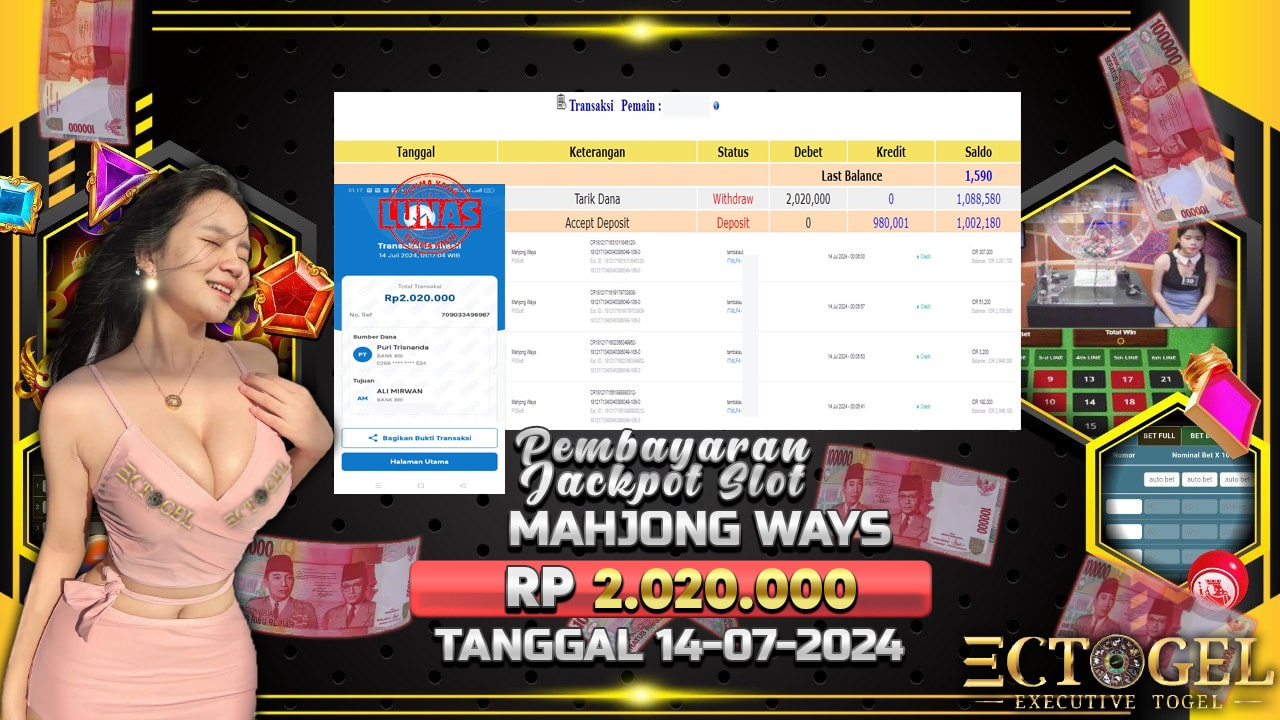 BUKTI JACKPOT SLOT MAHJONG WAYS TERPERCAYA DI INDONESIA TGL 14-07-2024