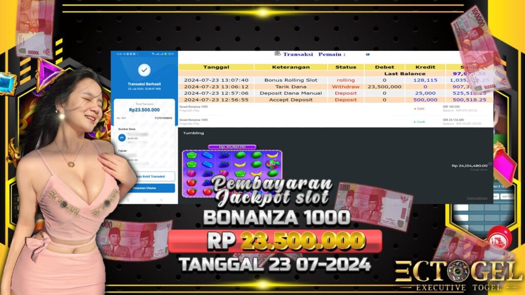 BUKTI JACKPOT SLOT SWEET BONANZA 1000 TERPERCAYA DI INDONESIA TGL 23-07-2024