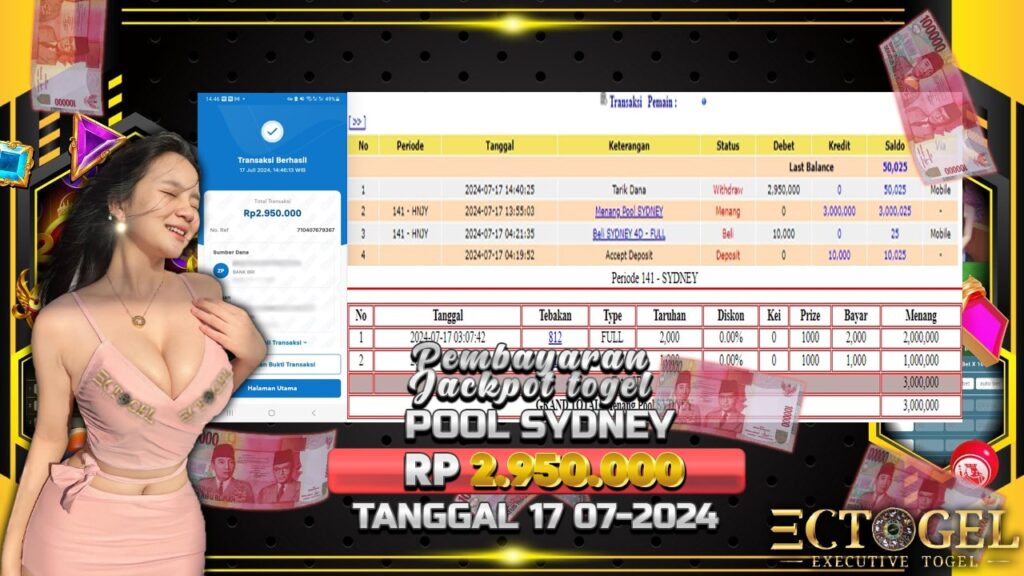 BUKTI JACKPOT TOGEL ONLINE POOL SYDNEY TERPERCAYA DI INDONESIA TGL 17-07-2024