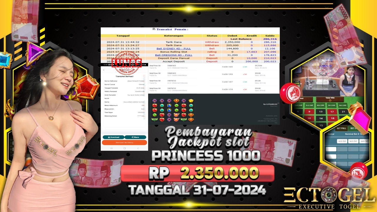 BUKTI JACKPOT SLOT STARLIGHT PRINCESS 1000 TERPERCAYA DI INDONESIA TGL 31-07-2024