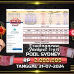 BUKTI JACKPOT TOGEL ONLINE POOL SYDNEY TERPERCAYA DI INDONESIA TGL 31-07-2024