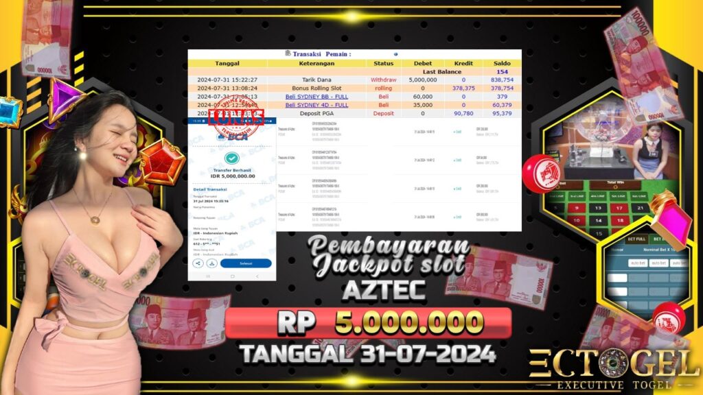 BUKTI JACKPOT SLOT TREASURE OF AZTEC TERPERCAYA DI INDONESIA TGL 31-07-2024