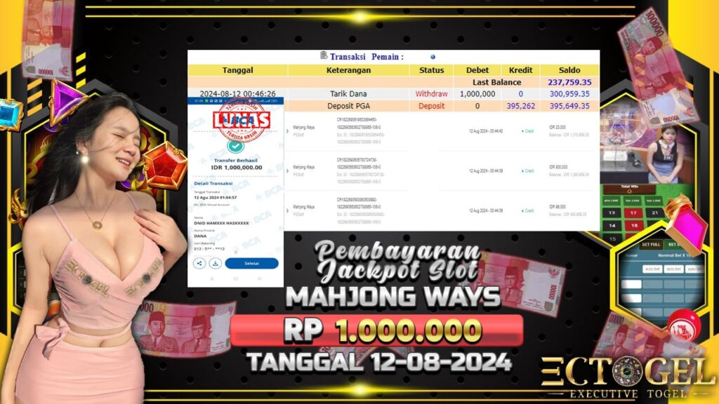 BUKTI JACKPOT SLOT MAHJONG WAYS TERPERCAYA DI INDONESIA TGL 12-08-2024