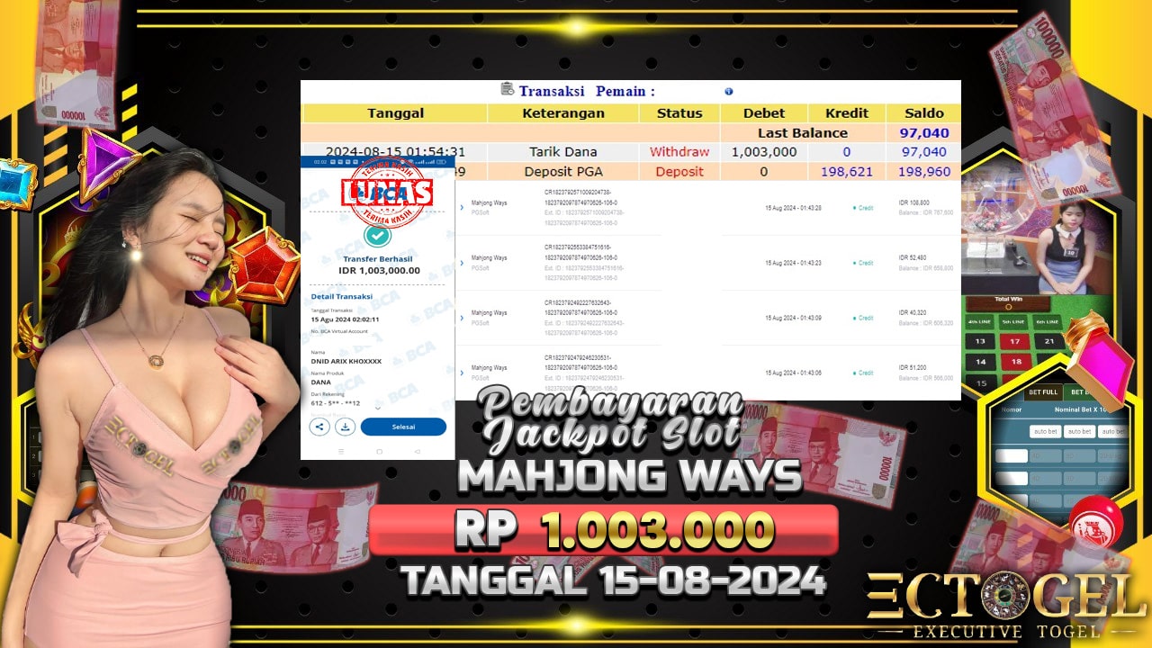 BUKTI JACKPOT SLOT MAHJONG WAYS TERPERCAYA DI INDONESIA TGL 15-08-2024