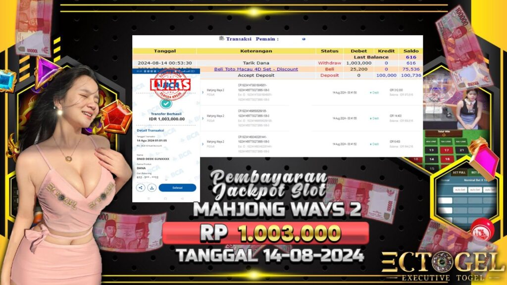 BUKTI JACKPOT SLOT MAHJONG WAYS 2 TERPERCAYA DI INDONESIA TGL 14-08-2024