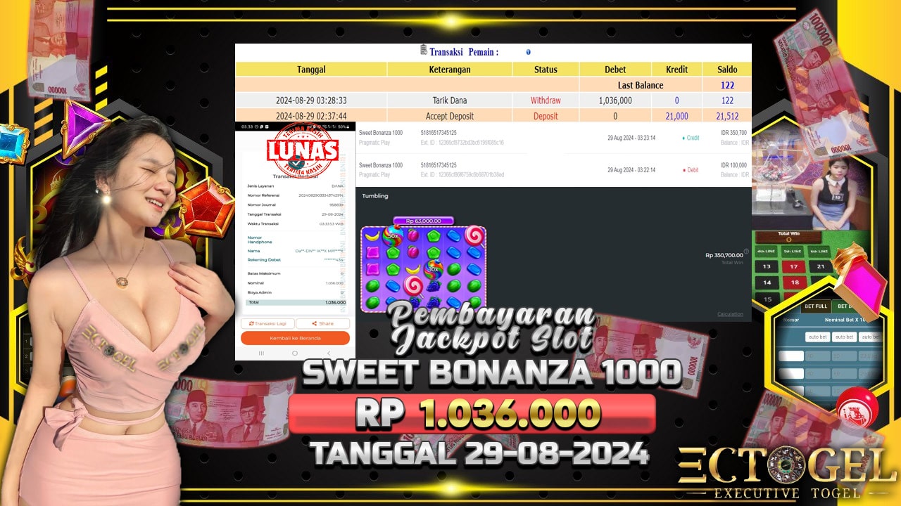 BUKTI JACKPOT SLOT SWEET BONANZA 1000 TERPERCAYA DI INDONESIA TGL 29-08-2024