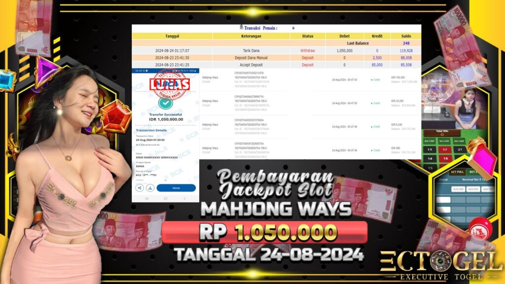 BUKTI JACKPOT SLOT MAHJONG WAYS TERPERCAYA DI INDONESIA TGL 24-08-2024