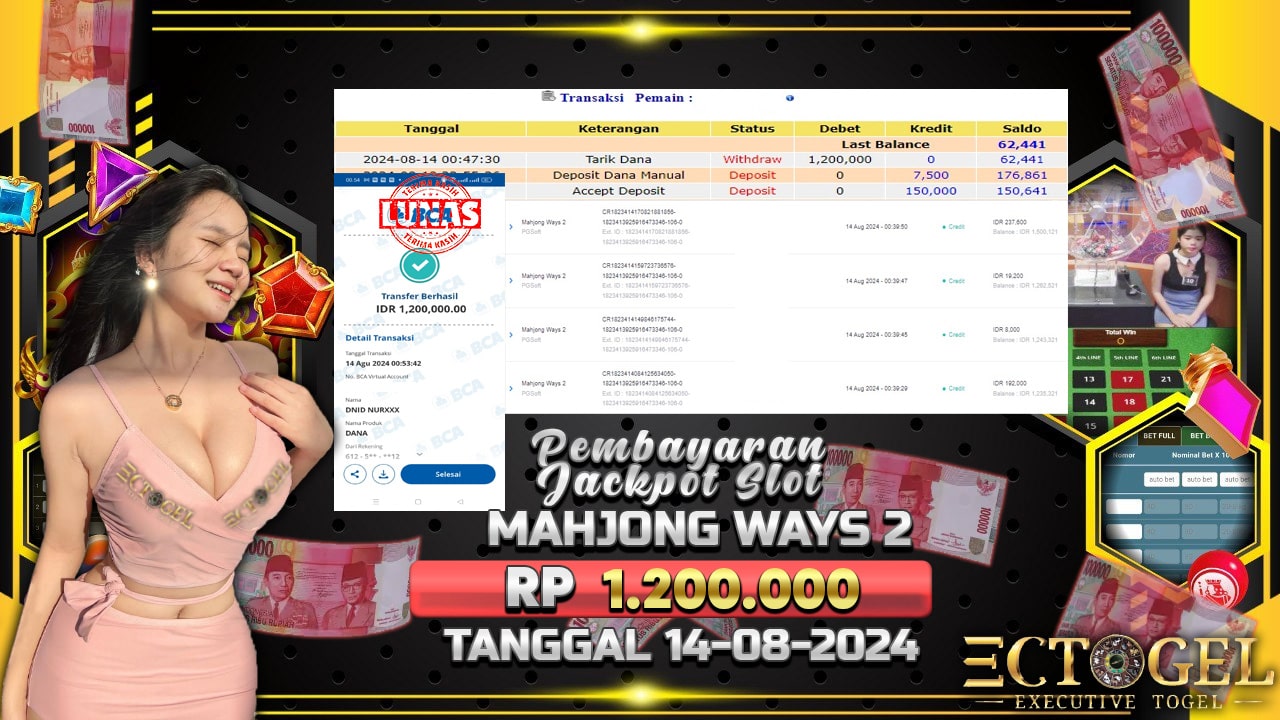 BUKTI JACKPOT SLOT MAHJONG WAYS 2 TERPERCAYA DI INDONESIA TGL 14-08-2024