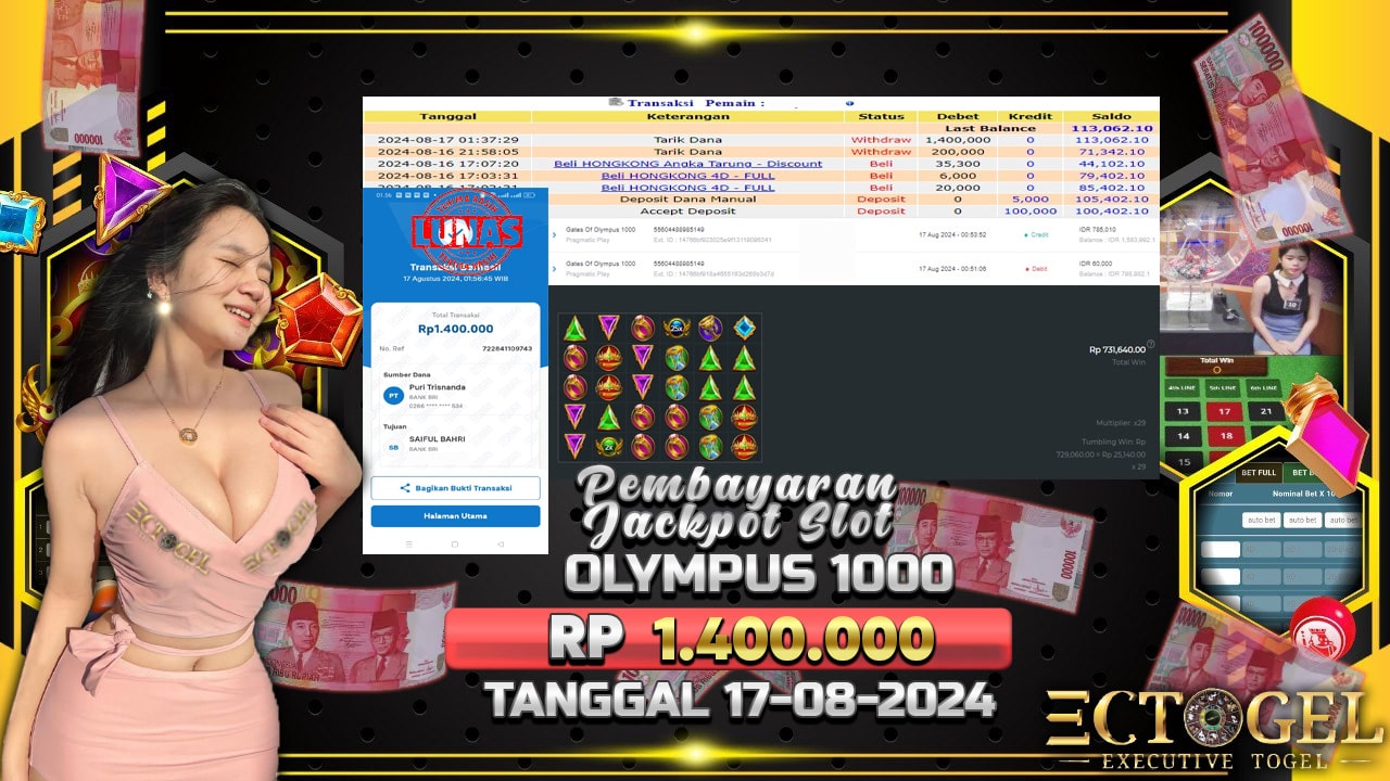 BUKTI JACKPOT SLOT GATES OF OLYMPUS 1000 TERPERCAYA DI INDONESIA TGL 17-08-2024