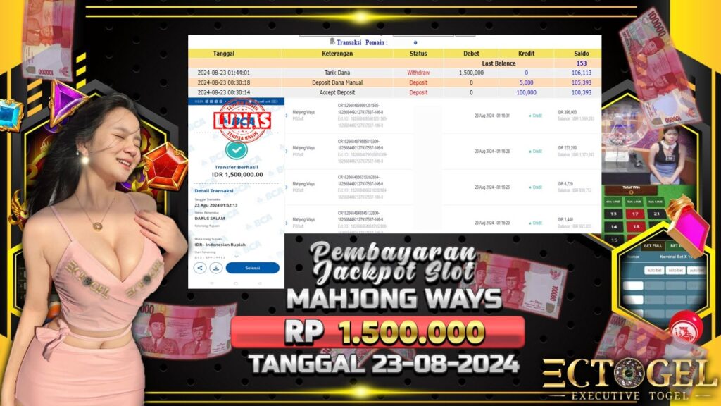 BUKTI JACKPOT SLOT MAHJONG WAYS TERPERCAYA DI INDONESIA TGL 23-08-2024