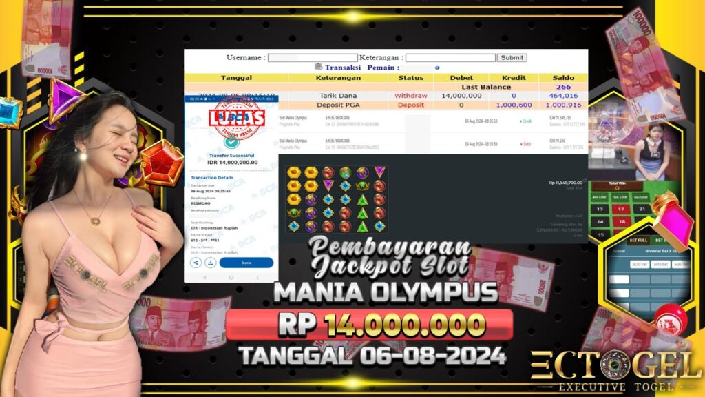 BUKTI JACKPOT SLOT MANIA OLYMPUS TERPERCAYA DI INDONESIA TGL 06-08-2024