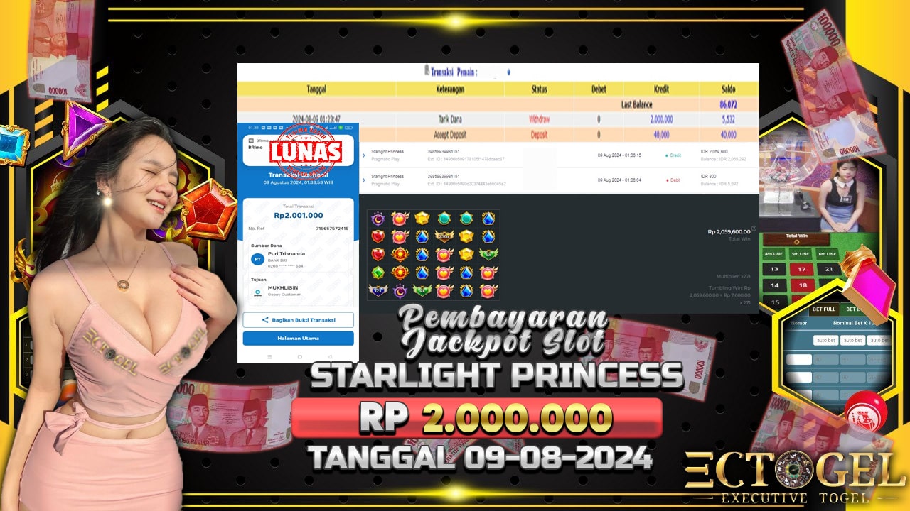 BUKTI JACKPOT SLOT STARLIGHT PRINCESS TERPERCAYA DI INDONESIA TGL 09-08-2024