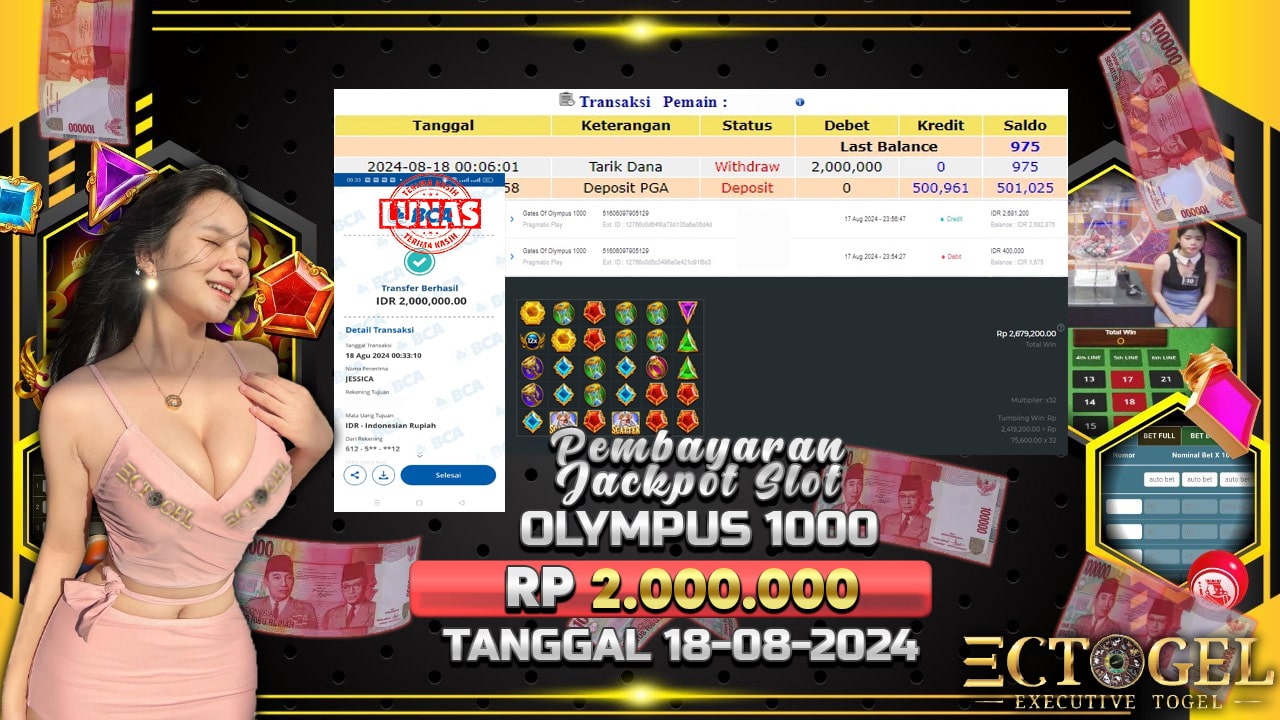 BUKTI JACKPOT SLOT GATES OF OLYMPUS 1000 TERPERCAYA DI INDONESIA TGL 18-08-2024