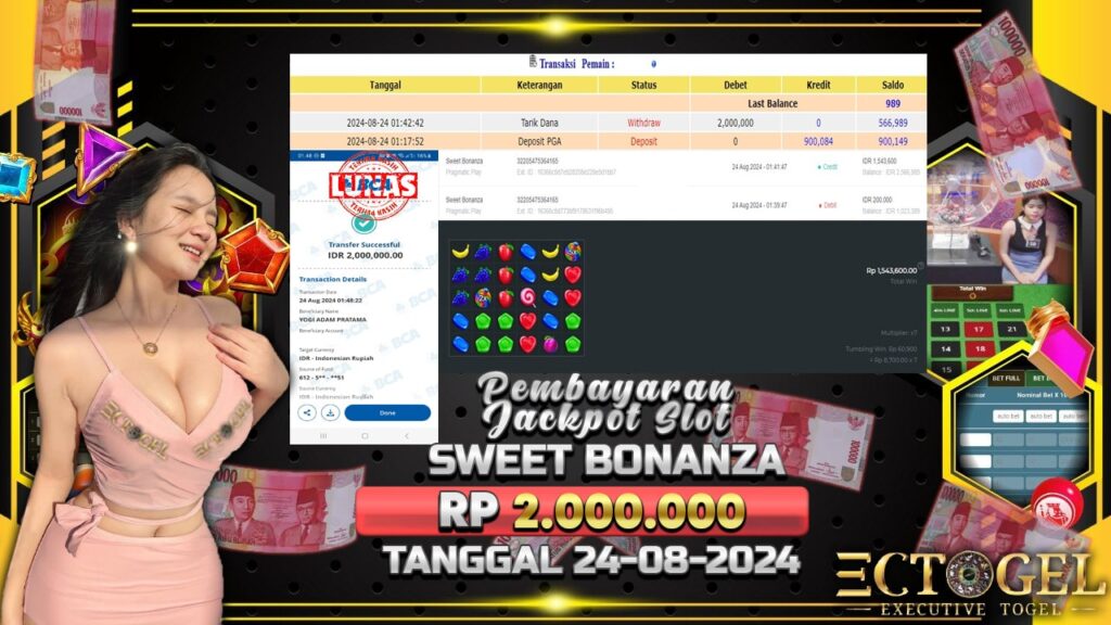 BUKTI JACKPOT SLOT SWEET BONANZA TERPERCAYA DI INDONESIA TGL 24-08-2024