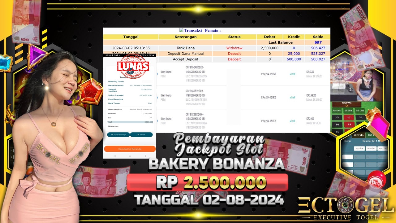 BUKTI JACKPOT SLOT BAKERY BONANZA TERPERCAYA DI INDONESIA TGL 02-08-2024