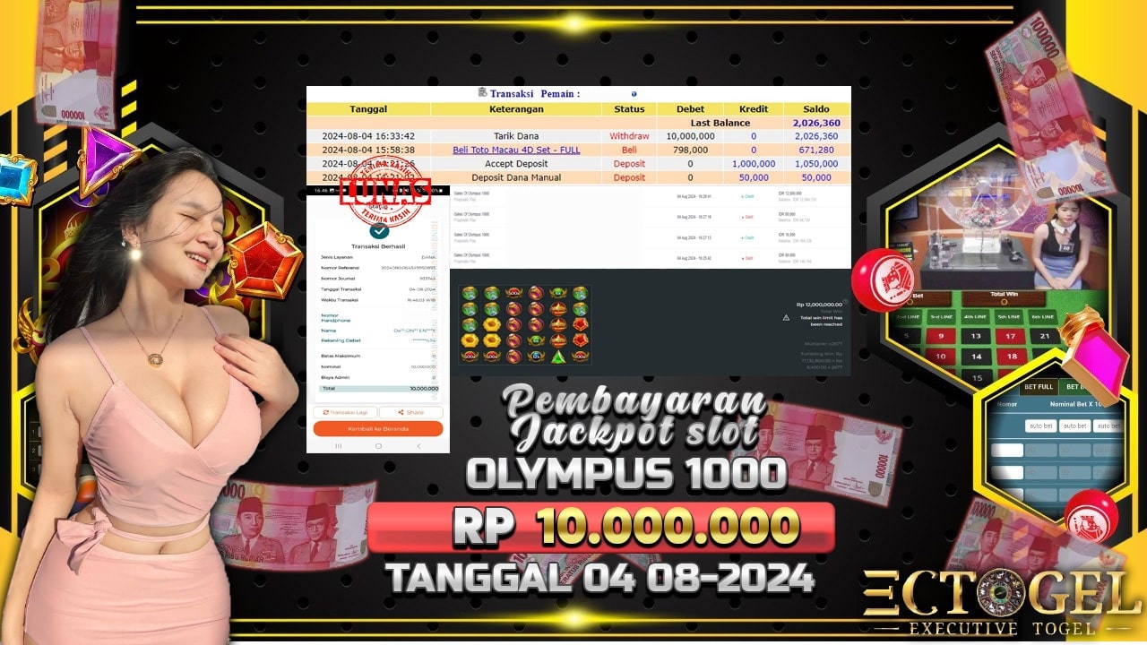 BUKTI JACKPOT SLOT GATES OF OLYMPUS 1000 TERPERCAYA DI INDONESIA TGL 04-08-2024