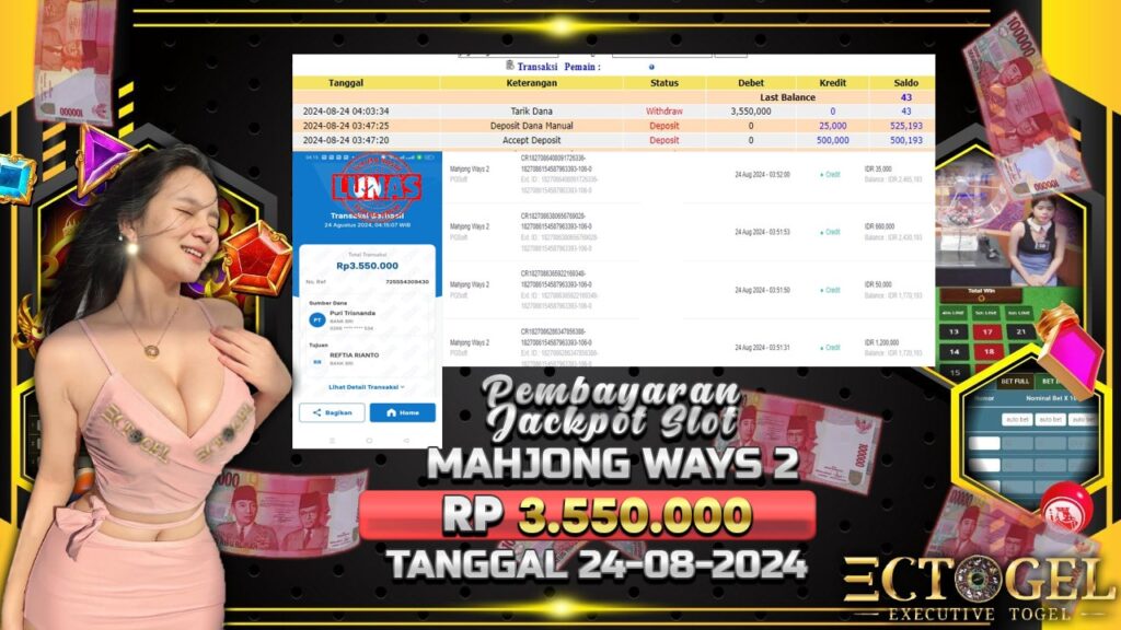 BUKTI JACKPOT SLOT MAHJONG WAYS 2 TERPERCAYA DI INDONESIA TGL 24-08-2024