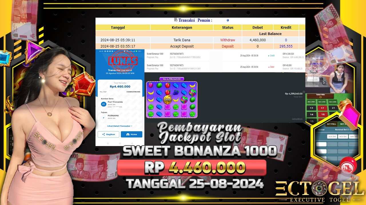 BUKTI JACKPOT SLOT SWEET BONANZA 1000 TERPERCAYA DI INDONESIA TGL 25-08-2024