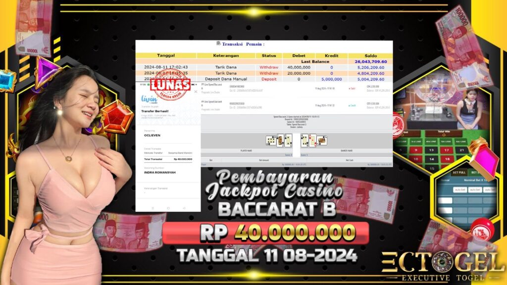 BUKTI JACKPOT LIVE CASINO BACCARAT TERPERCAYA DI INDONESIA TGL 11-08-2024