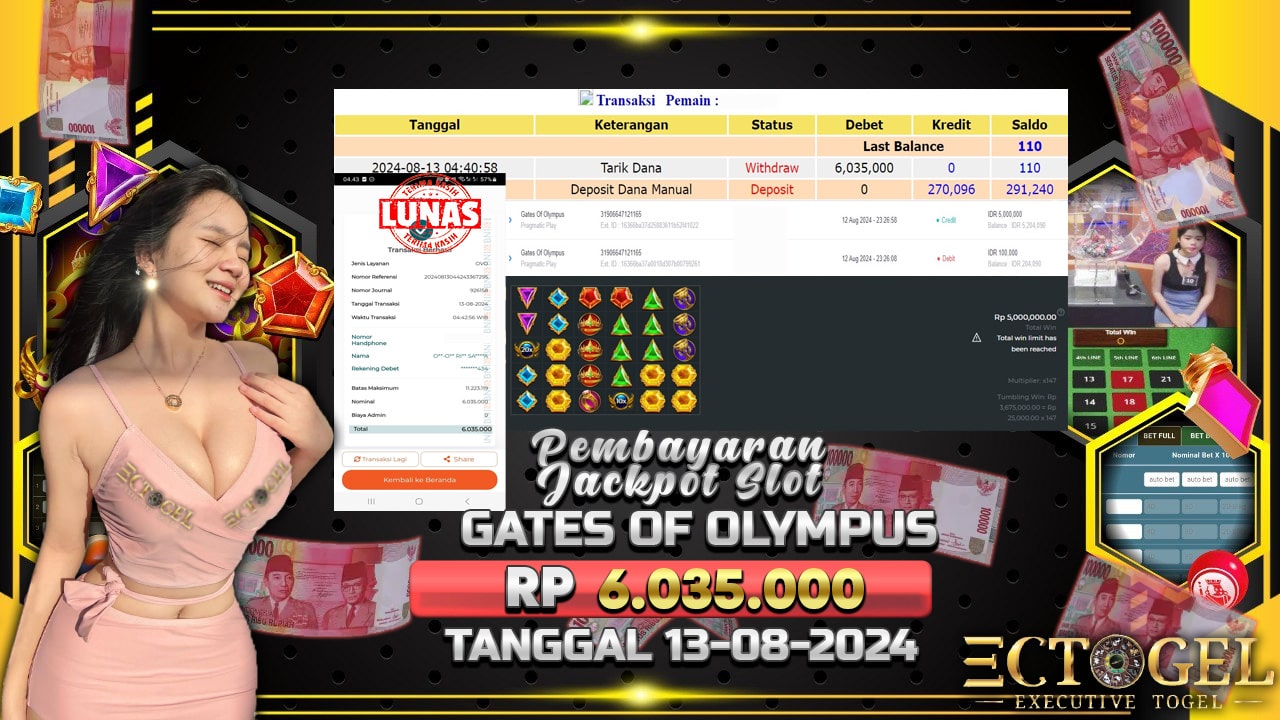 BUKTI JACKPOT SLOT GATES OF OLYMPUS TERPERCAYA DI INDONESIA TGL 13-08-2024