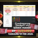 BUKTI JACKPOT SLOT 5000X MANIA TERPERCAYA DI INDONESIA TGL 01-08-2024