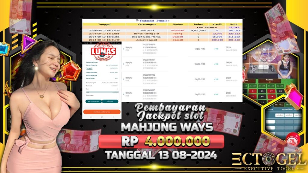 BUKTI JACKPOT SLOT MAHJONG WAYS TERPERCAYA DI INDONESIA TGL 13-08-2024