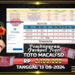 BUKTI JACKPOT TOGEL ONLINE TOTO MACAU 5D TERPERCAYA DI INDONESIA TGL 13-08-2024