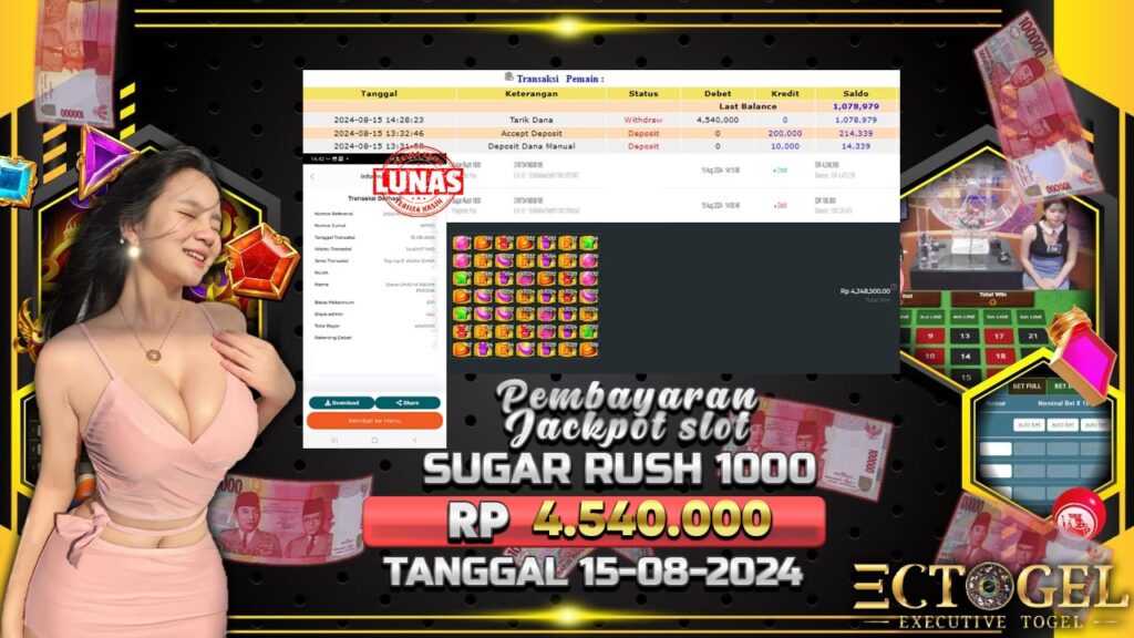 BUKTI JACKPOT SLOT SUGAR RUSH 1000 TERPERCAYA DI INDONESIA TGL 15-08-2024