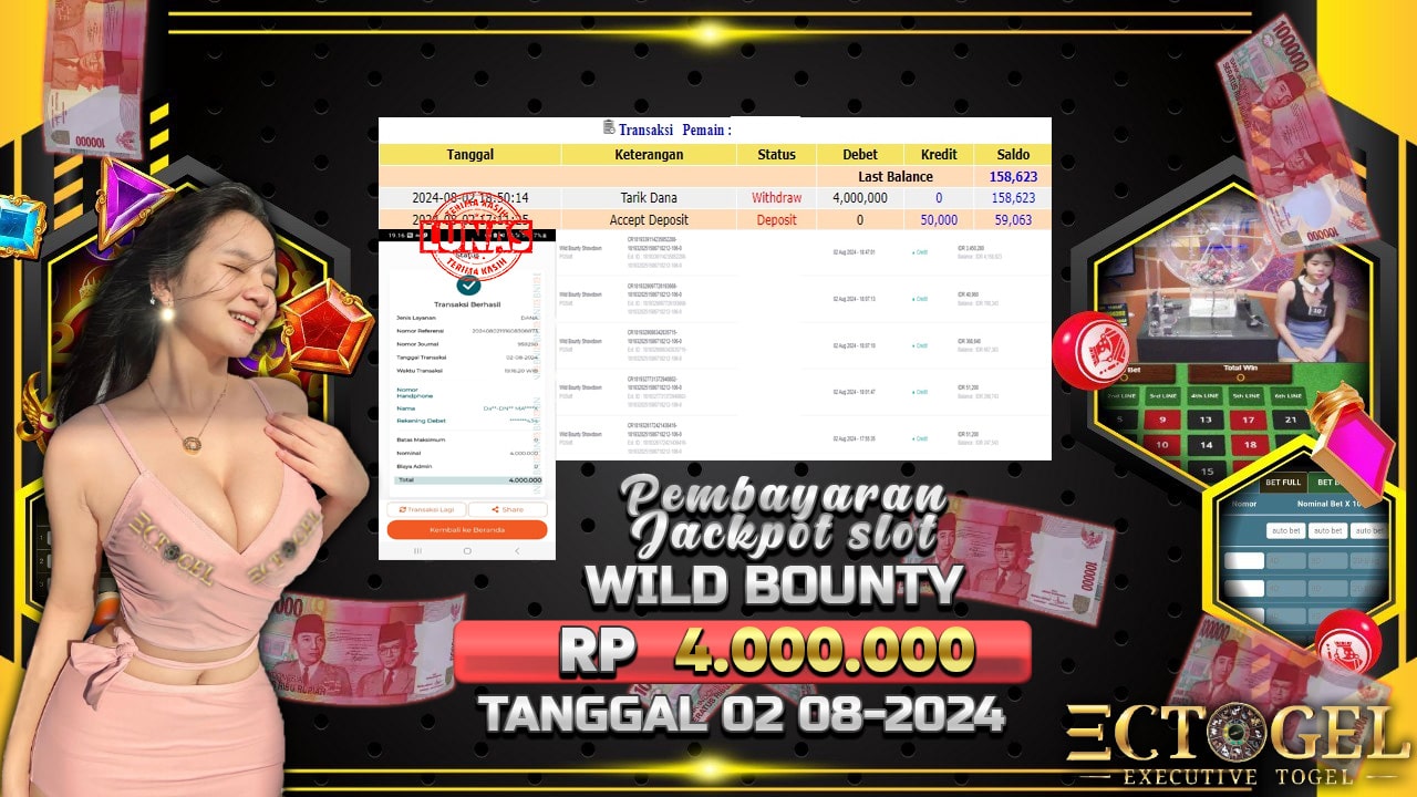 BUKTI JACKPOT SLOT WILD BOUNTY TERPERCAYA DI INDONESIA TGL 02-08-2024