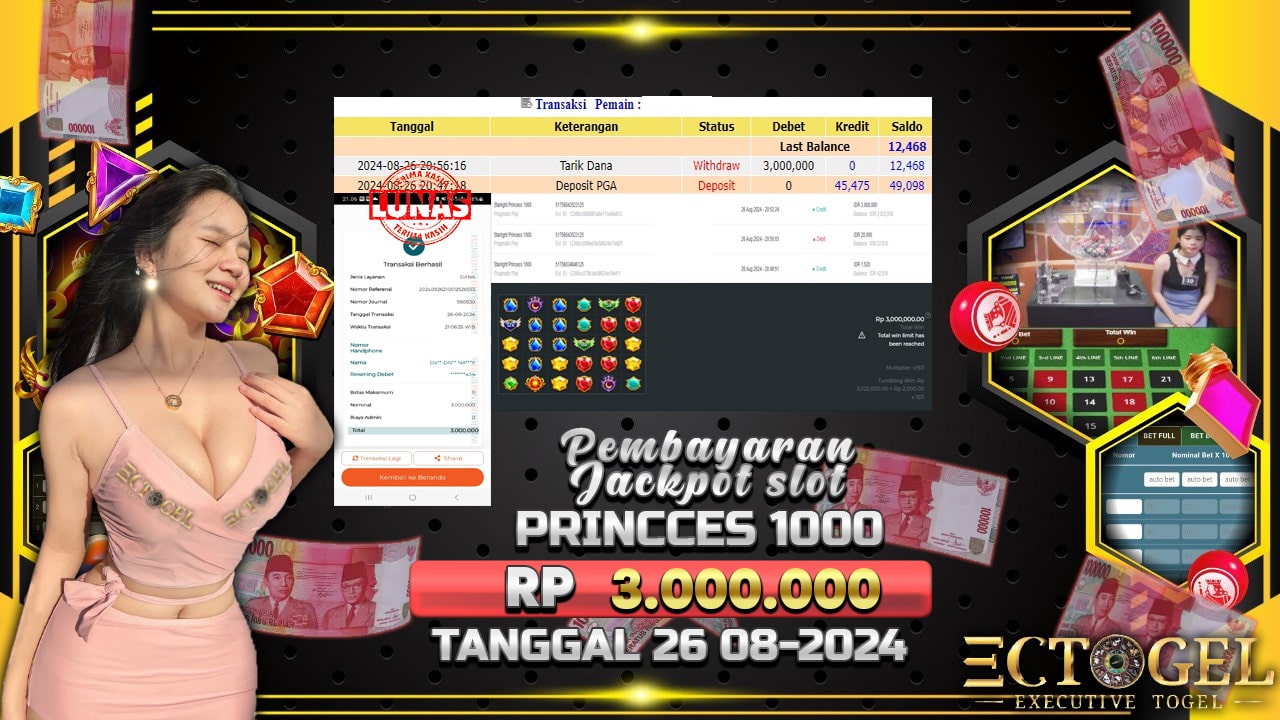 BUKTI JACKPOT SLOT STARLIGHT PRINCESS 1000 DI INDONESIA TGL 26-08-2024