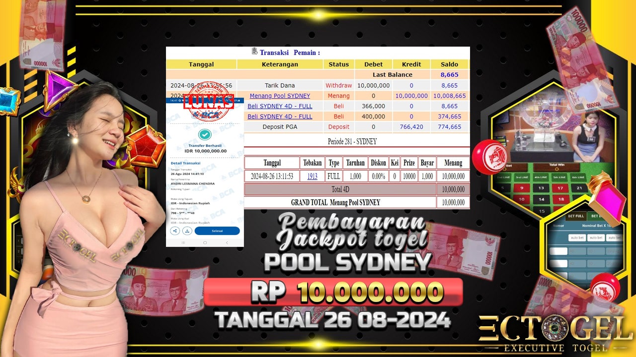 BUKTI JACKPOT TOGEL ONLINE POOL SYDNEY TERPERCAYA DI INDONESIA TGL 26-08-2024