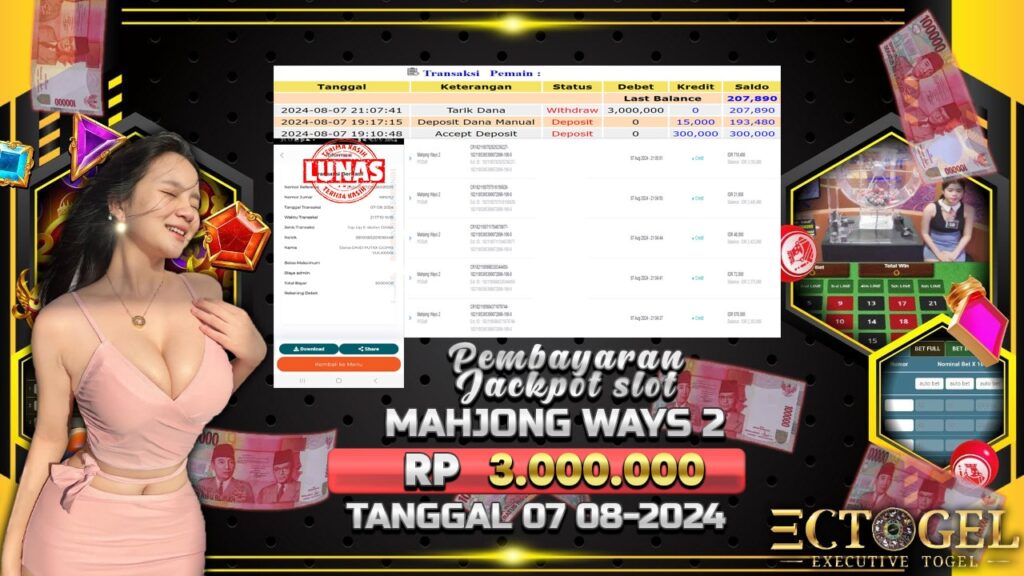 BUKTI JACKPOT SLOT MAHJONG WAYS 2 TERPERCAYA DI INDONESIA TGL 07-08-2024