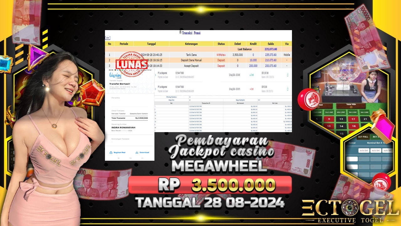 BUKTI JACKPOT LIVE CASINO MEGAWHEEL TERPERCAYA DI INDONESIA TGL 28-08-2024